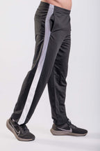 Black men’s gym track pants with white side stripe