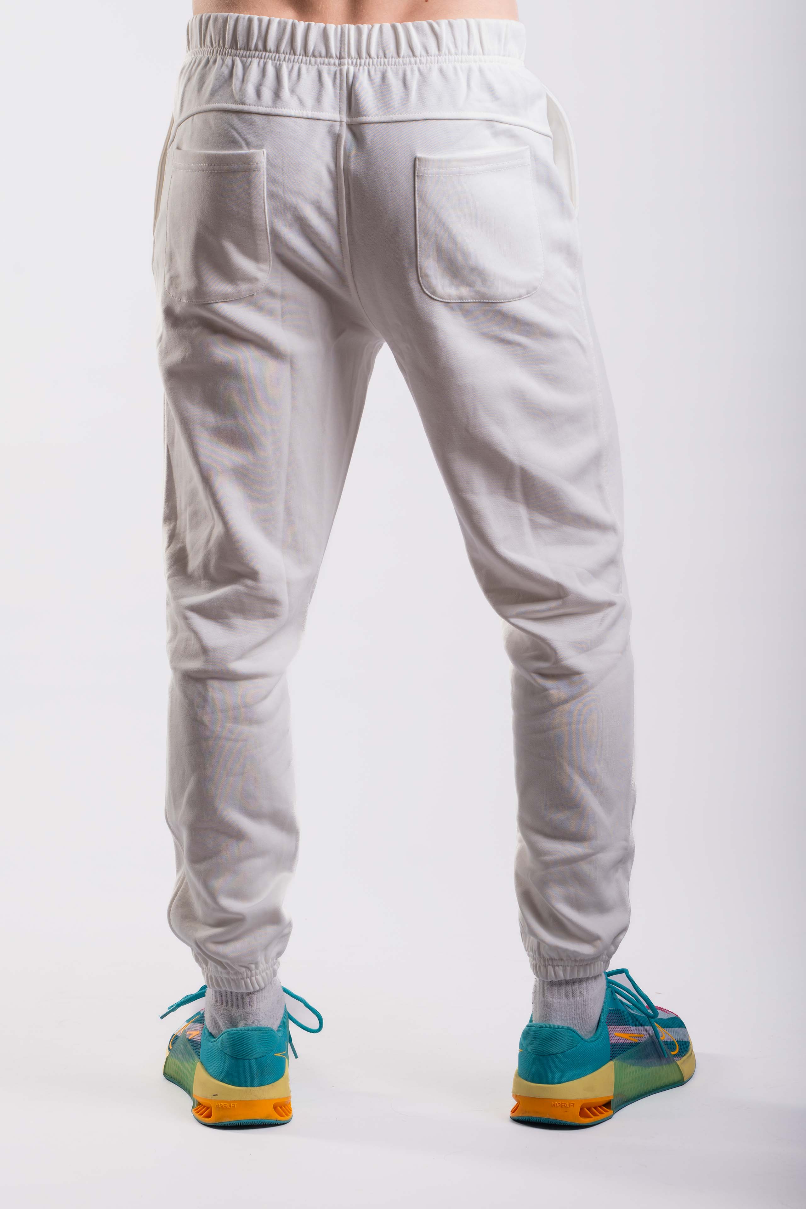 Signature Fit white men’s jogger pants rear view with two back pockets